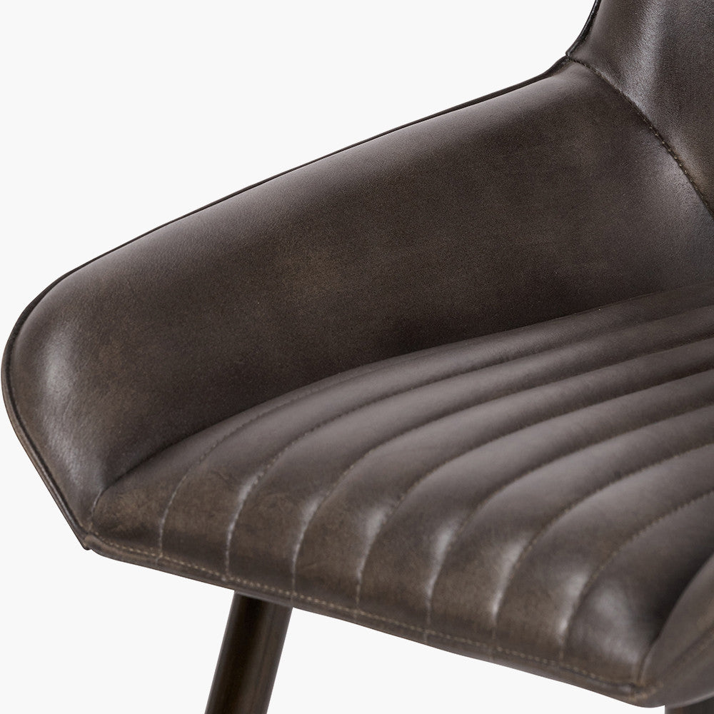 Angelo Peppercorn Leather & Bronze Metal Retro Dining Chair